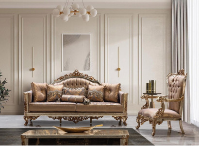 Sofa Set 3+1 Seater Gold Coffee Table Sofa Suite Living Room Luxury New